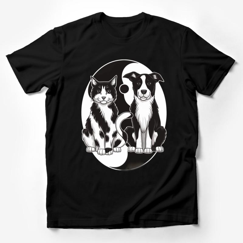 Cat and Dog Best Friends T-Shirt, Unisex Pet Lovers Tee, Animal Companions Graphic Shirt, Cute Yin Yang Pets Top, Gift for Animal Owners Male T-Shirt