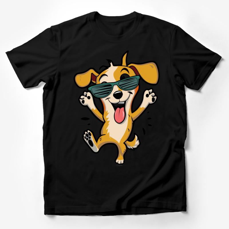 Cute Cartoon Dog T-shirt, Funny Dancing Puppy with Sunglasses, Unisex Kids and Adult Clothing, Summer Casual Tee, Cool Animal Top Male T-Shirt