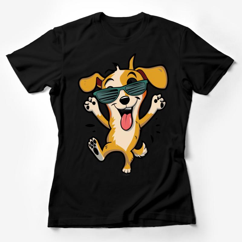 Cute Cartoon Dog T-shirt, Funny Dancing Puppy with Sunglasses, Unisex Kids and Adult Clothing, Summer Casual Tee, Cool Animal Top Female T-Shirt