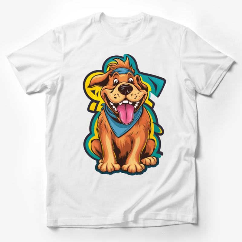 Cartoon Dog T-Shirt, Cute Puppy with Bandana, Colorful Pet Illustration, Fun Animal Tee, Unisex Graphic Shirt for Dog Lovers Male T-Shirt