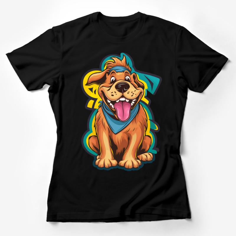 Cartoon Dog T-Shirt, Cute Puppy with Bandana, Colorful Pet Illustration, Fun Animal Tee, Unisex Graphic Shirt for Dog Lovers Female T-Shirt