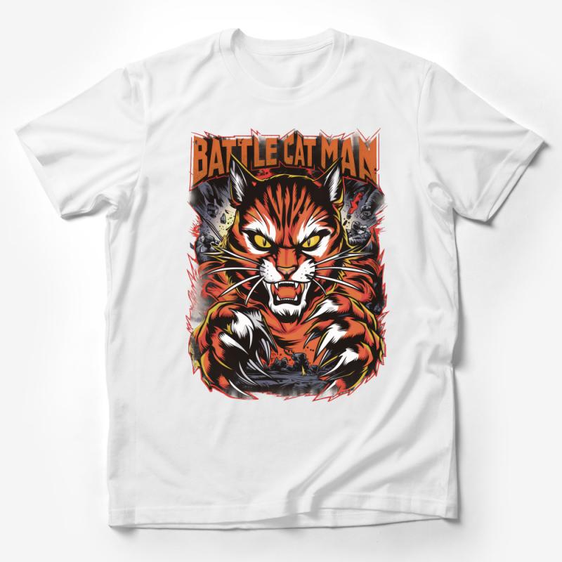 Men's Battlecatman Graphic T-Shirt, Bold Tiger Face Design Tee, Casual Comfortable Streetwear, Unique Heroic Feline Shirt, Cool Cat Top Male T-Shirt