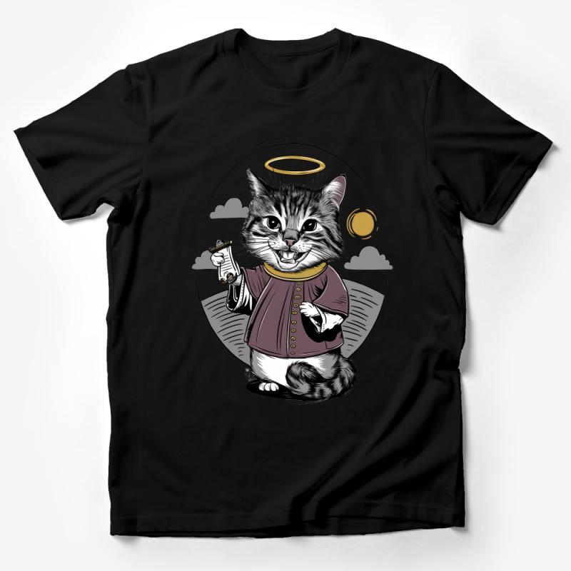 Angel Cat T-Shirt, Cute Cartoon Kitty with Halo, Heavenly Pet Tee, Animal Lover Gift, Funny Cat Angel Shirt, Graphic Tee Unisex Male T-Shirt