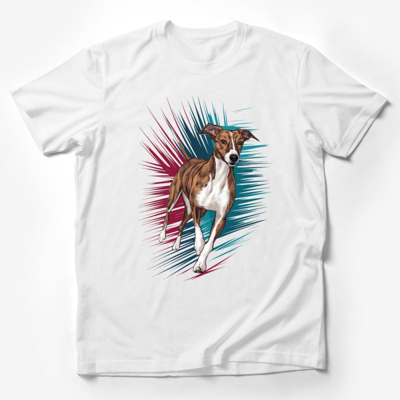 Striking Whippet Dog T-Shirt, Colorful Canine Illustration Art, Pet Lover Tee, Unisex Comfort Fit, Animal Graphic Top, Casual Wear Male T-Shirt