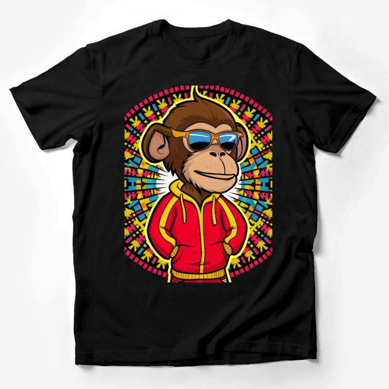 Cool Monkey with Sunglasses Graphic Tee, Vibrant Retro Shirt, Urban Streetwear, Unisex Fashion Top Male T-Shirt