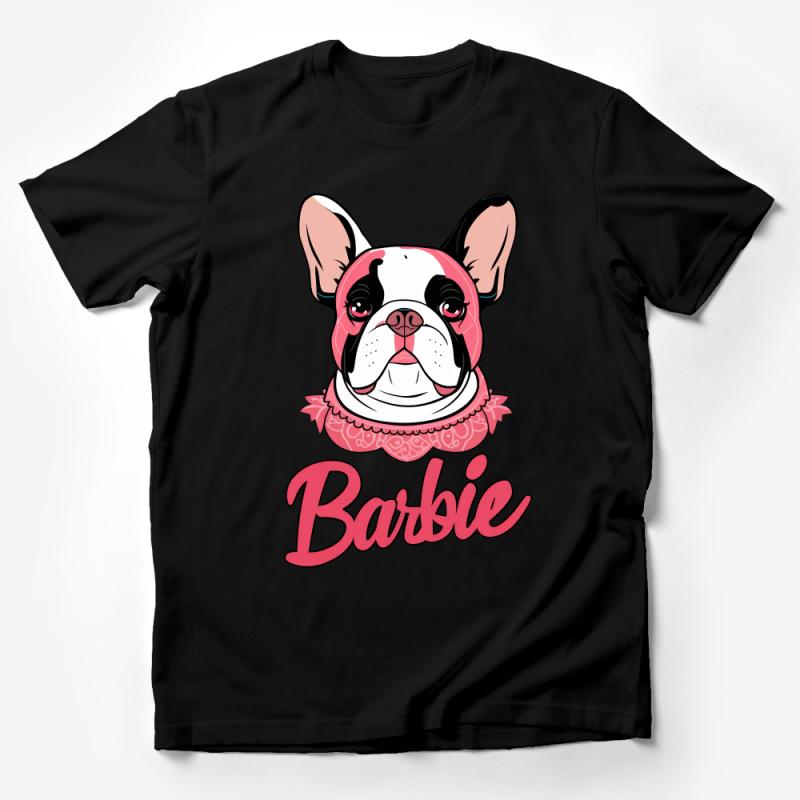 Cute French Bulldog T-Shirt with Pink Bandana, Barbie Graphic Tee, Women's Casual Dog Lover Apparel Male T-Shirt