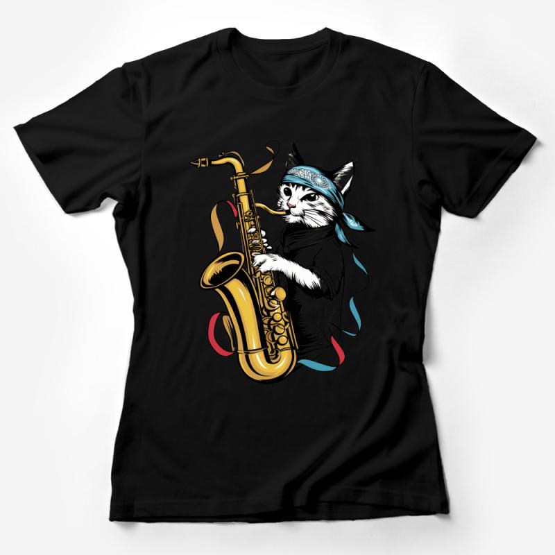 Cat Saxophone Player T-Shirt, Cool Jazz Musician Cat Graphic Tee, Hipster Animal Shirt, Music Lover Gift, Unisex Tee Female T-Shirt