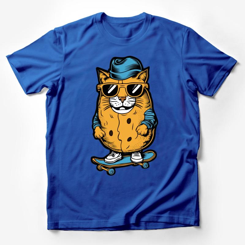 Cool Cat Skateboarding T-Shirt, Hipster Cat with Glasses and Hat, Urban Streetwear Graphic Tee, Unisex Cotton Shirt Male T-Shirt