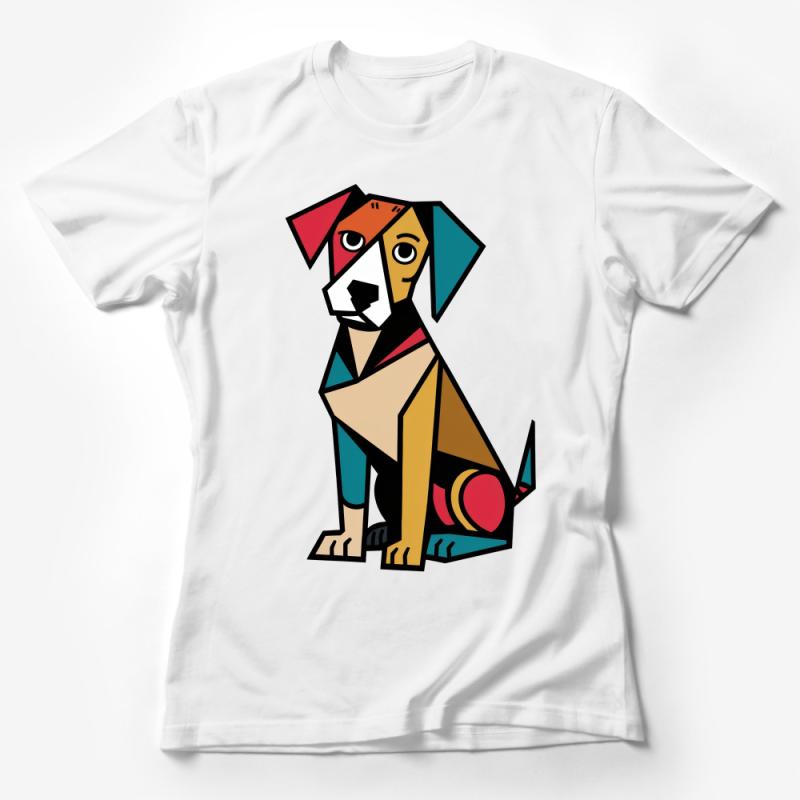 Colorful Geometric Dog T-Shirt, Abstract Art Dog Lover Tee, Unisex Graphic Shirt, Pet Owner Gift, Modern Animal Design Top Female T-Shirt