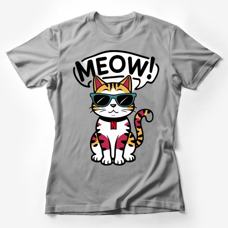 Cool Cat Meow T-Shirt, Funky Cartoon Kitty with Glasses Tee, Casual Feline Lover Top, Trendy Cat Print Shirt, Unisex Graphic Tee Female T-Shirt