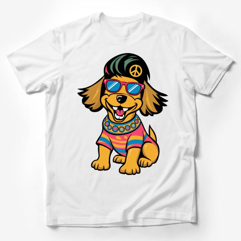 Funky Cartoon Dog T-Shirt, Colorful Cool Pup with Sunglasses, Retro Hippie Tee, Groovy Animal Shirt, Casual Pet Lover Gift, Unisex Top Male T-Shirt