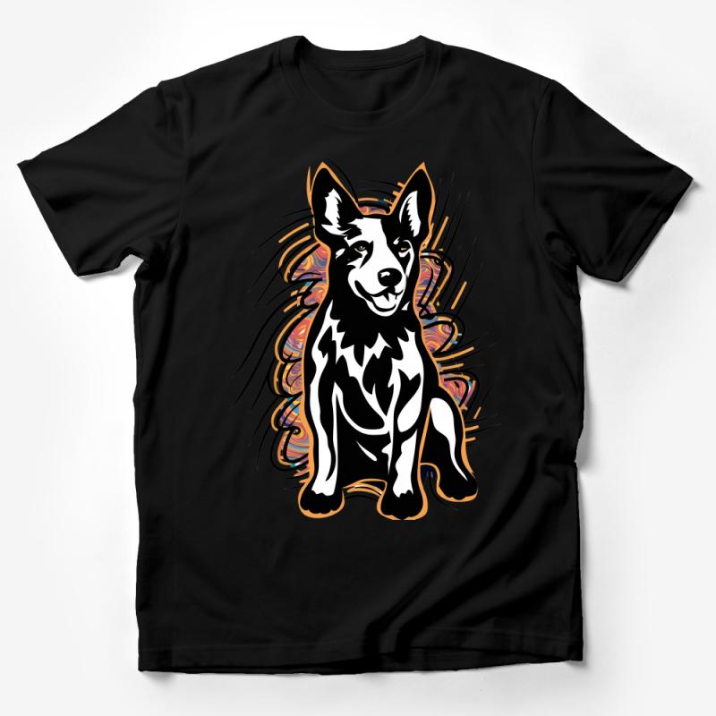 Happy Dog Graphic T-Shirt, Fun Canine Lover Tee, Black and White Dog Design, Casual Animal Apparel Male T-Shirt