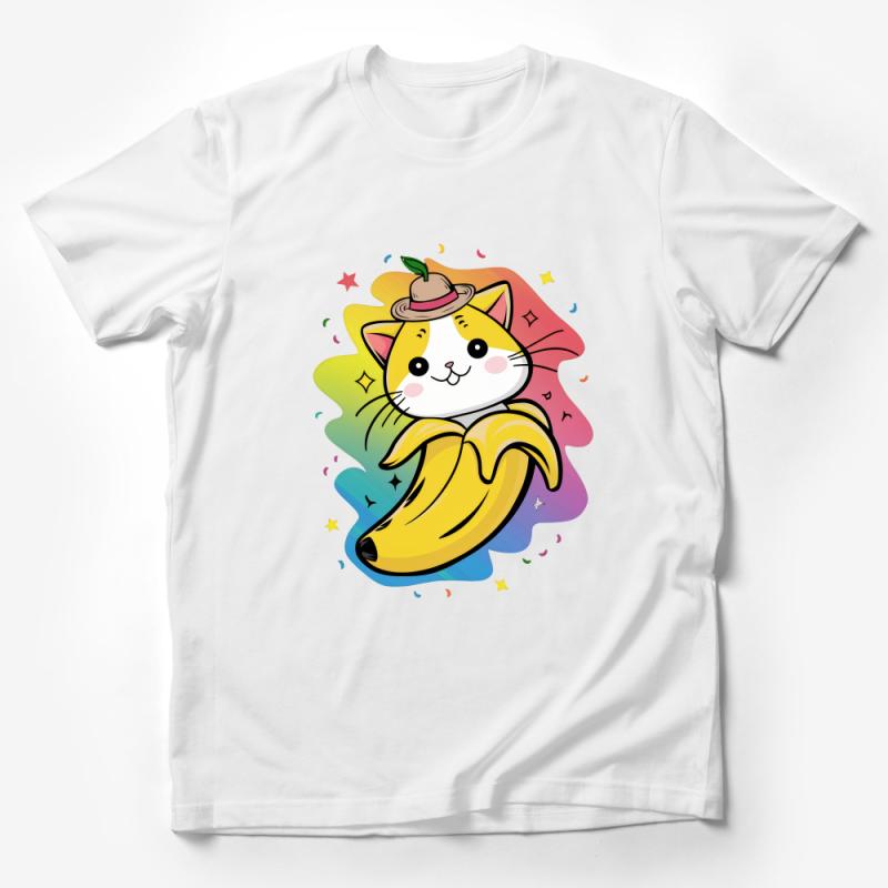 Cute Cat Banana T-Shirt, Colorful Kitty Fruit Tee, Unisex Cat Lover Gift, Whimsical Animal Shirt, Fun Cartoon Top for All Ages Male T-Shirt