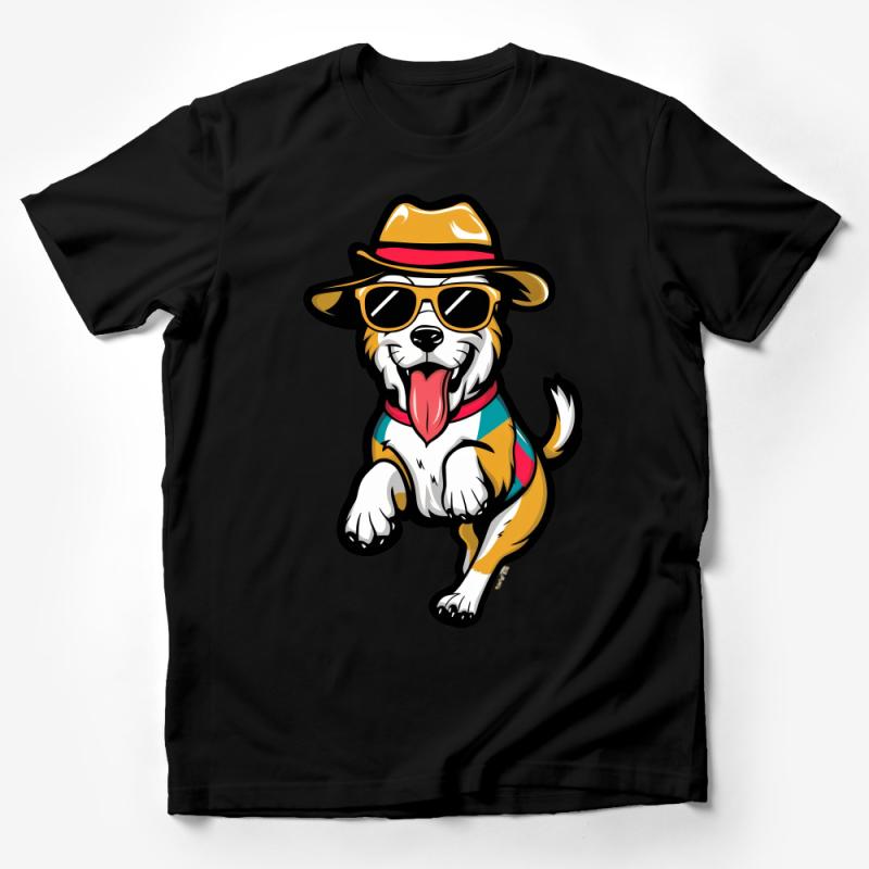 Cool Dog with Sunglasses and Hat, Hipster Puppy T-Shirt, Unisex Graphic Tee, Animal Lover Casual Wear Male T-Shirt