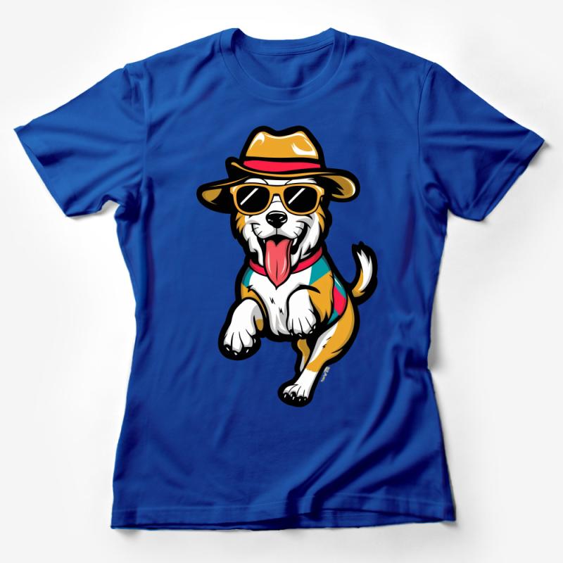 Cool Dog with Sunglasses and Hat, Hipster Puppy T-Shirt, Unisex Graphic Tee, Animal Lover Casual Wear Female T-Shirt