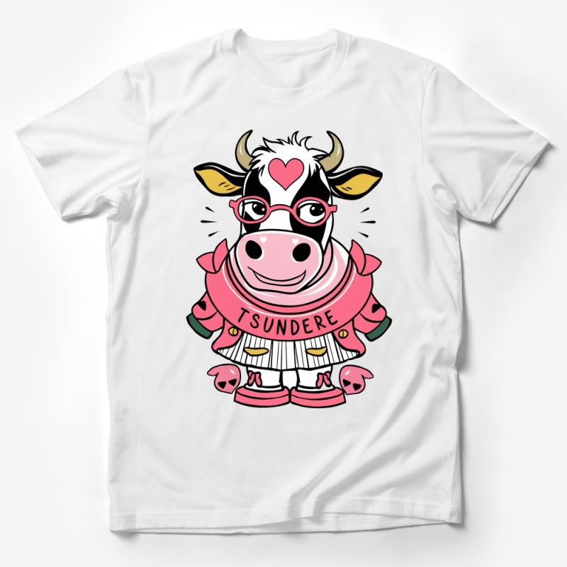 Cute Tsundere Cow T-Shirt, Kawaii Anime Style Cow Tee, Funny Cartoon Animal Shirt, Quirky Geek Chic Fashion Top Male T-Shirt