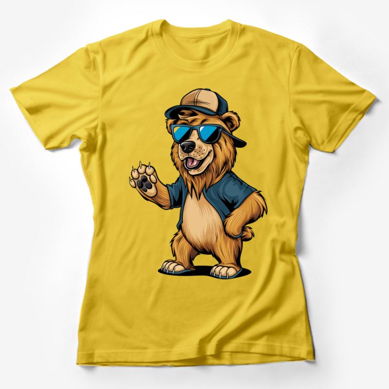 Cool Lion Cartoon T-Shirt, Hipster Lion with Sunglasses and Hat, Casual Graphic Tee for All Ages, Unisex Lion Apparel Female T-Shirt