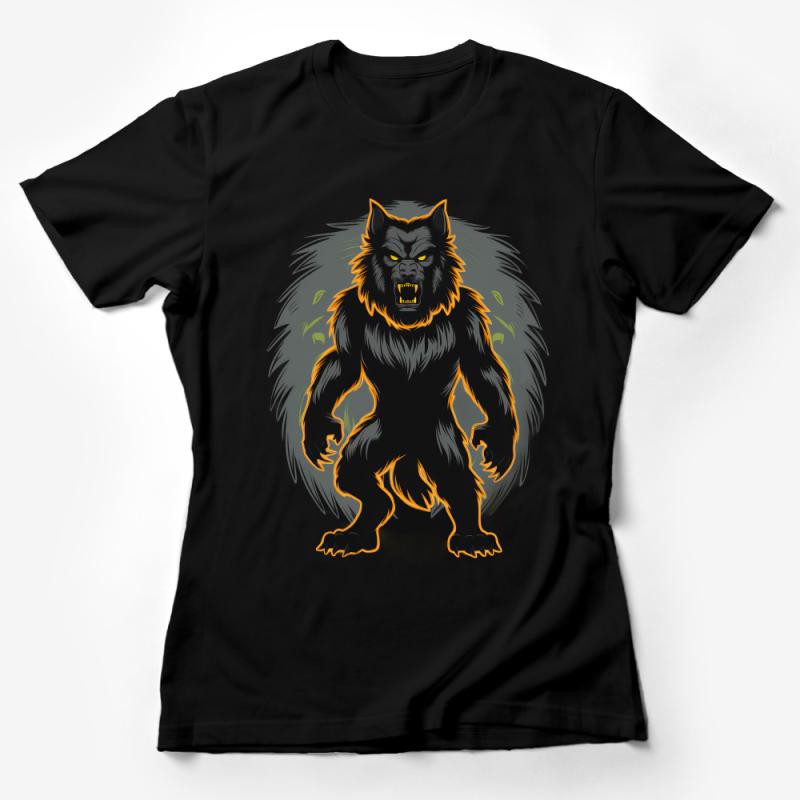 Men's Graphic Tee, Fire Wolf Design, Black T-Shirt with Cool Beast Illustration, Unique Animal Art T-Shirt, Fantasy Wolf Shirt for Him Female T-Shirt