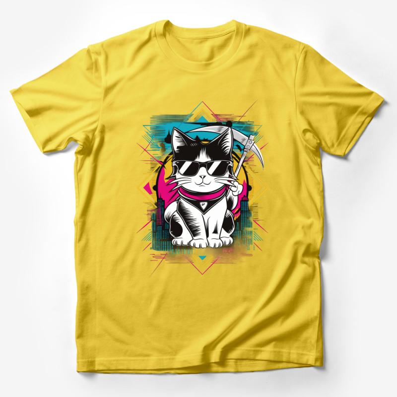 Cool Cat with Sunglasses T-Shirt, Urban Style Graphic Tee, Hipster Cat Lover Shirt, Unisex Apparel Male T-Shirt