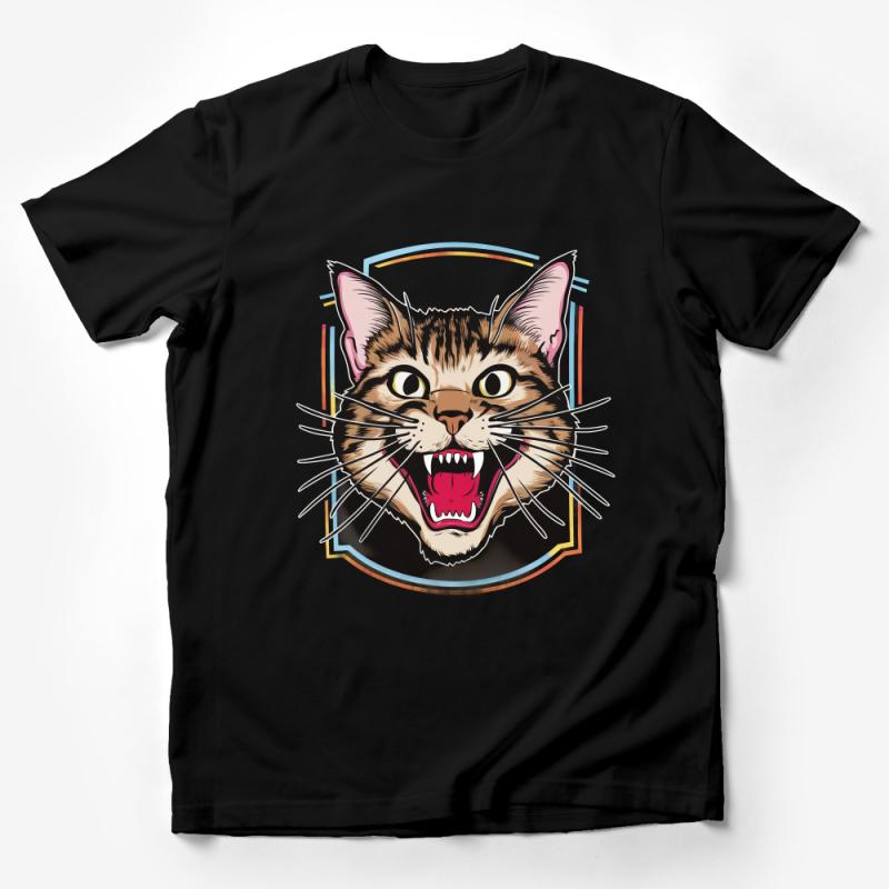 Angry Cat Face T-Shirt, Graphic Tee, Fierce Feline Art, Pet Lover Gift, Urban Streetwear, Cool Cat Design Shirt, Unisex Apparel Male T-Shirt