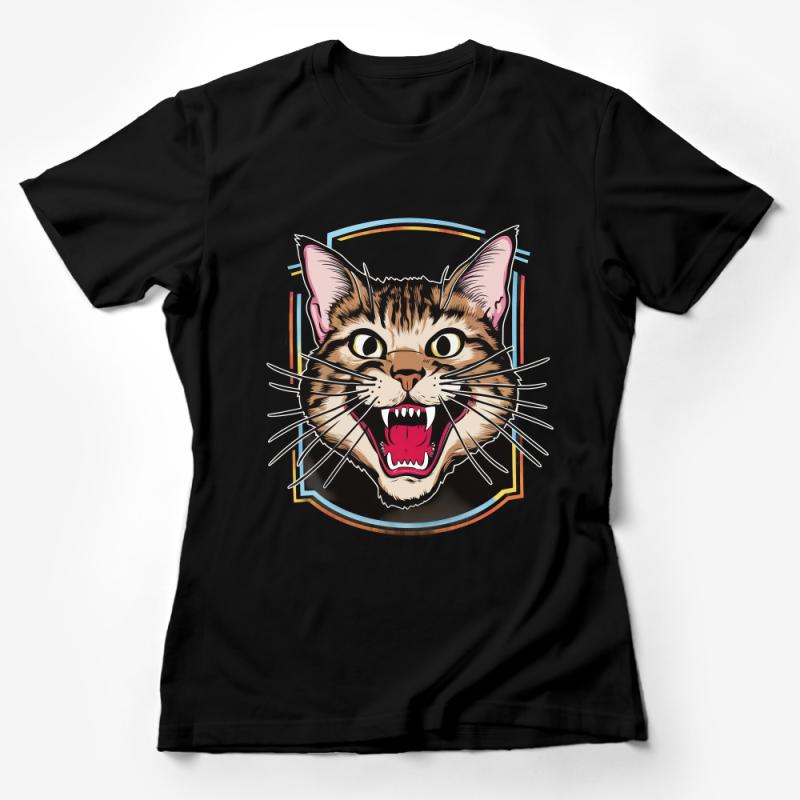 Angry Cat Face T-Shirt, Graphic Tee, Fierce Feline Art, Pet Lover Gift, Urban Streetwear, Cool Cat Design Shirt, Unisex Apparel Female T-Shirt