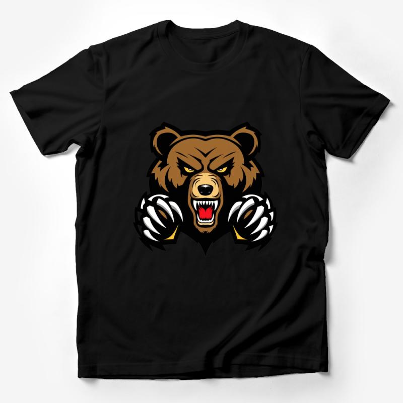 Angry Bear Graphic T-Shirt, Fierce Animal Face Tee, Wild Beast Illustration Shirt, Men's Bold Animal Design Top, Casual Streetwear Male T-Shirt