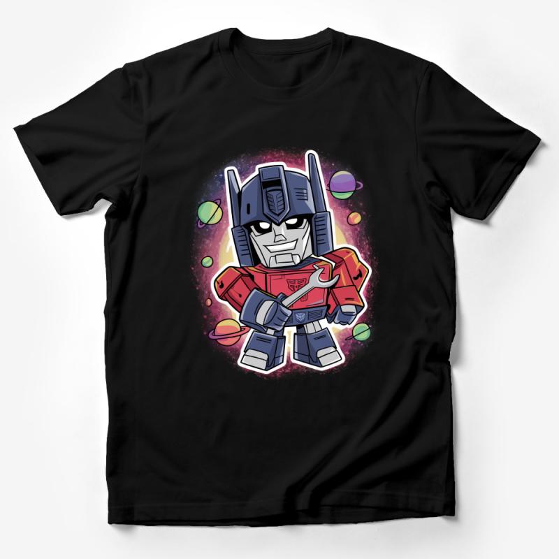 Cartoon Space Robot T-Shirt, Colorful Sci-fi Character Tee, Unisex Casual Wear, Gift for Geek Male T-Shirt