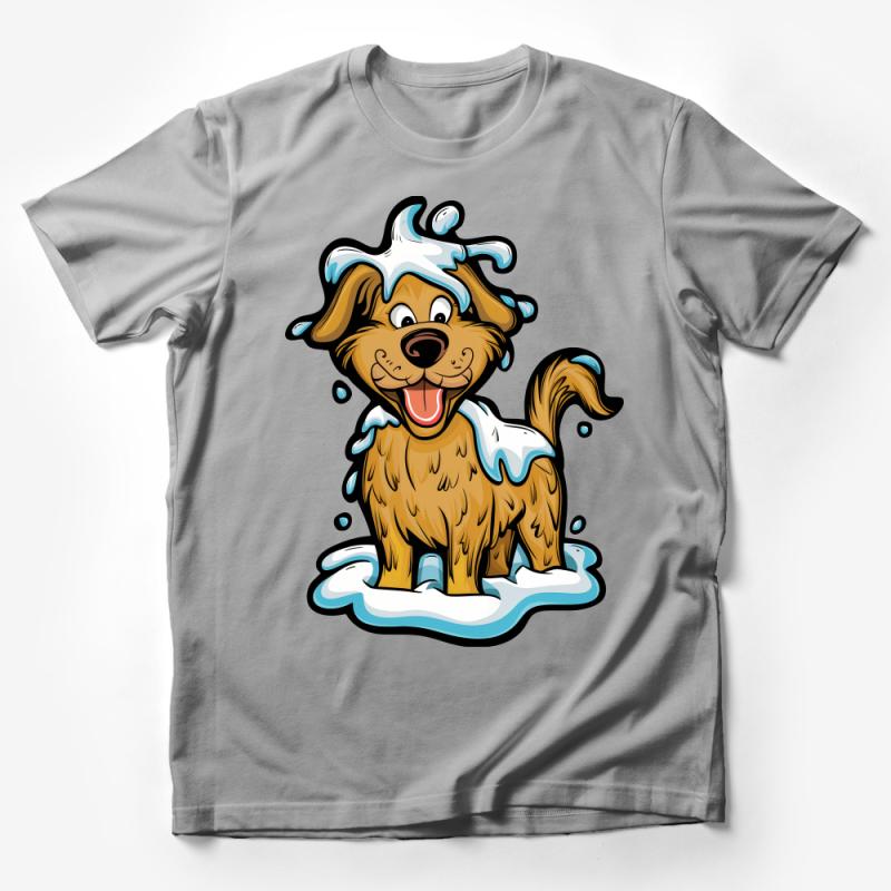 Happy Dog Bath Cartoon T-Shirt, Cute Puppy Wash Day Tee, Funny Dog Lover Gift, Unisex Kids and Adult Sizes Male T-Shirt