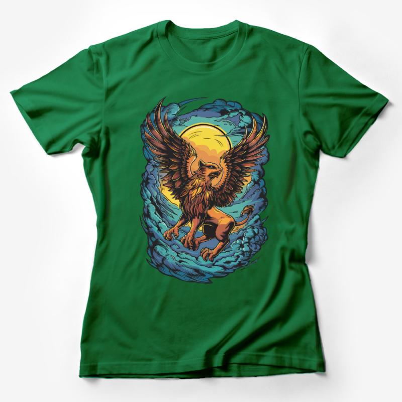 Mystical Griffin Graphic Tee, Mythical Creature Shirt, Fantasy Art T-Shirt, Sun and Clouds Illustration, Unisex Apparel, Unique Gift Idea Female T-Shirt