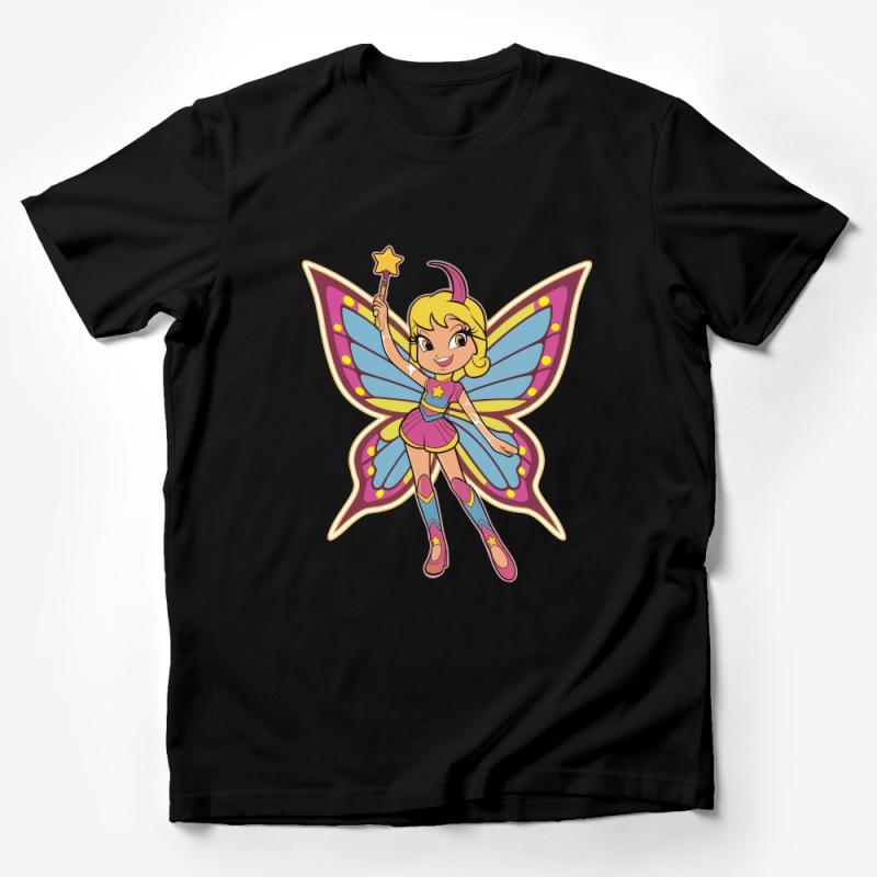 Kids Magical Fairy T-Shirt, Colorful Cartoon Fairy with Wand, Girls Fantasy Tee, Cute Winged Character Top, Birthday Gift Idea Male T-Shirt