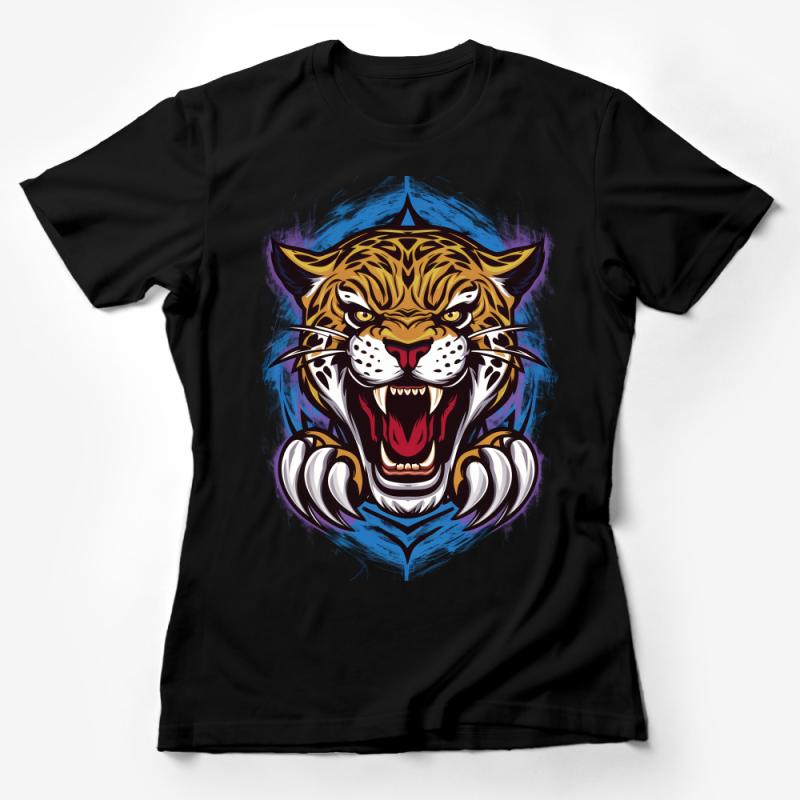 Men's Roaring Tiger Graphic Tee, Cool Wild Animal Print T-Shirt, Unique Fierce Jungle Cat Design, Casual Streetwear Female T-Shirt