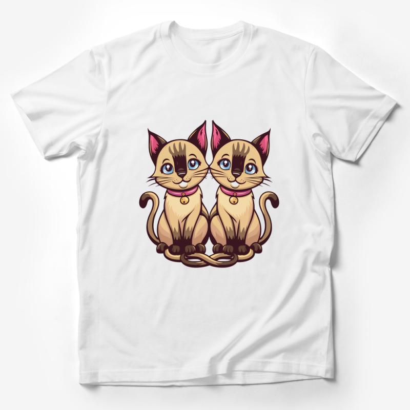 Cute Siamese Cat Twins T-Shirt for Cat Lovers, Unique Feline Graphic Tee, Soft Cotton Unisex Shirt with Cartoon Cats Male T-Shirt