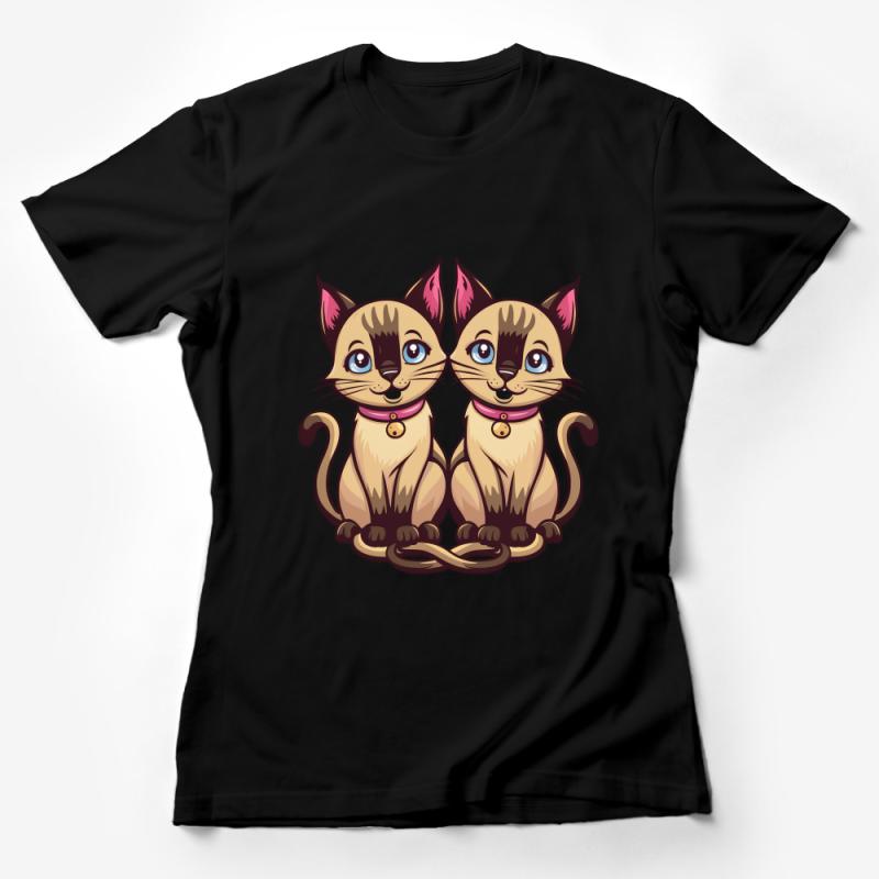 Cute Siamese Cat Twins T-Shirt for Cat Lovers, Unique Feline Graphic Tee, Soft Cotton Unisex Shirt with Cartoon Cats Female T-Shirt