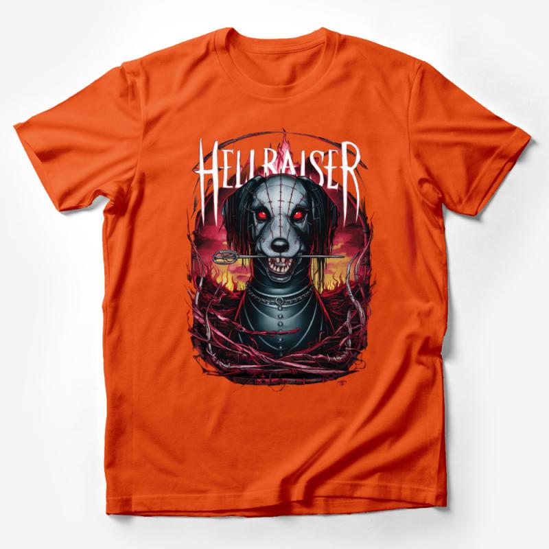 Menacing Dog Hellraiser Inspired Graphic Tee, Horror Movie Fan T-Shirt, Unique Dark Art Design, Unisex Male T-Shirt