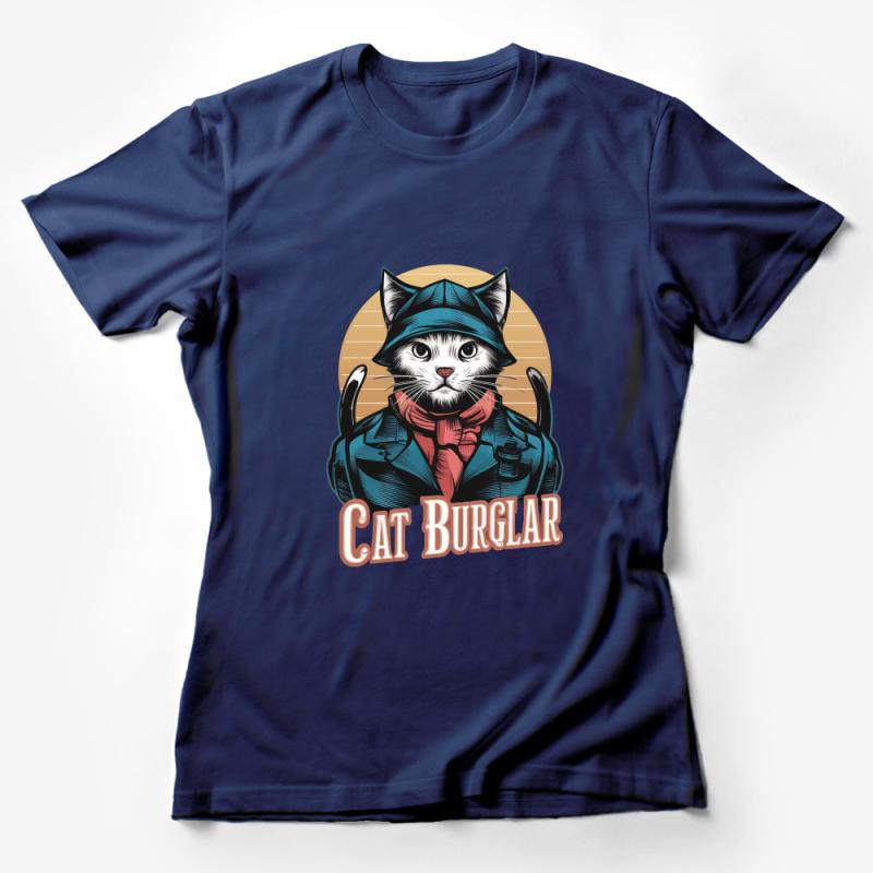 Unique Cat Burglar Graphic Tee, Vintage Style Feline T-Shirt, Hipster Cat in Hat Apparel, Unisex Shirt Female T-Shirt