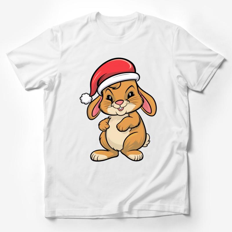 Christmas Bunny T-Shirt, Cute Rabbit in Santa Hat, Festive Holiday Tee, Unisex Kids and Adult Sizes Male T-Shirt