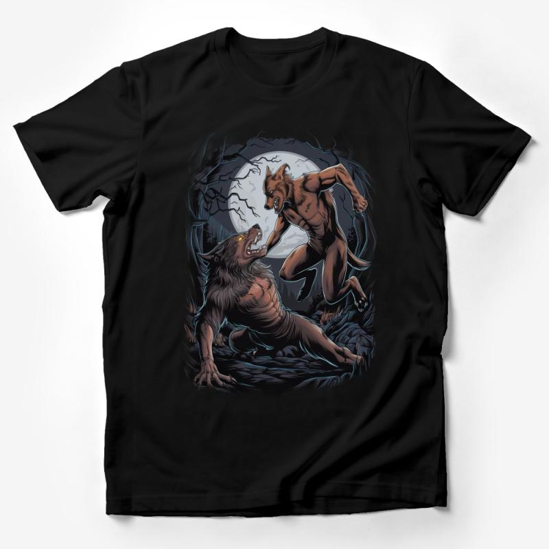 Werewolf Full Moon Battle Graphic Tee, Men's Fantasy Creature Shirt, Unique Illustrated Monster T-Shirt Male T-Shirt