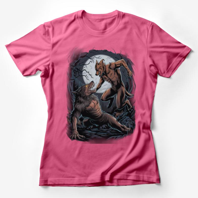 Werewolf Full Moon Battle Graphic Tee, Men's Fantasy Creature Shirt, Unique Illustrated Monster T-Shirt Female T-Shirt