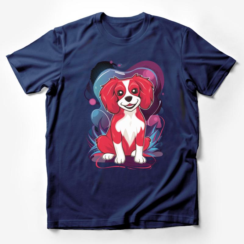 Colorful Cartoon Dog T-Shirt, Cute Puppy Graphic Tee, Vibrant Animal Art, Unisex Casual Clothing, Gift for Pet Lovers Male T-Shirt