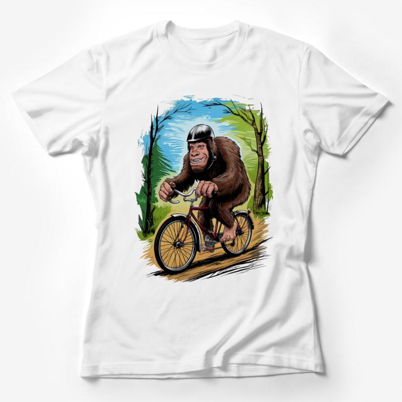 Unique Cycling Bigfoot Graphic Tee, Men's Quirky Sasquatch Bicycle T-Shirt, Funny Outdoorsman Shirt, Novelty Gift for Him Female T-Shirt