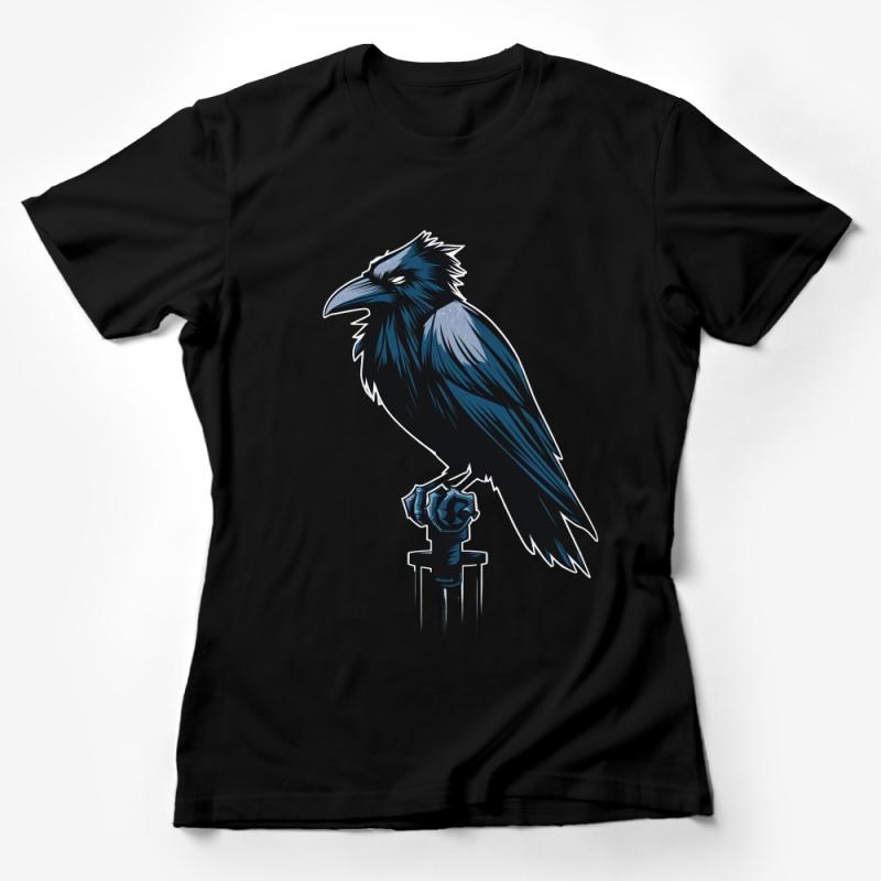 Gothic Raven Print Tee, Dark Bird Illustration T-Shirt, Unisex Crow Graphic Top, Indie Style Clothing, Artistic Casual Wear for All Female T-Shirt