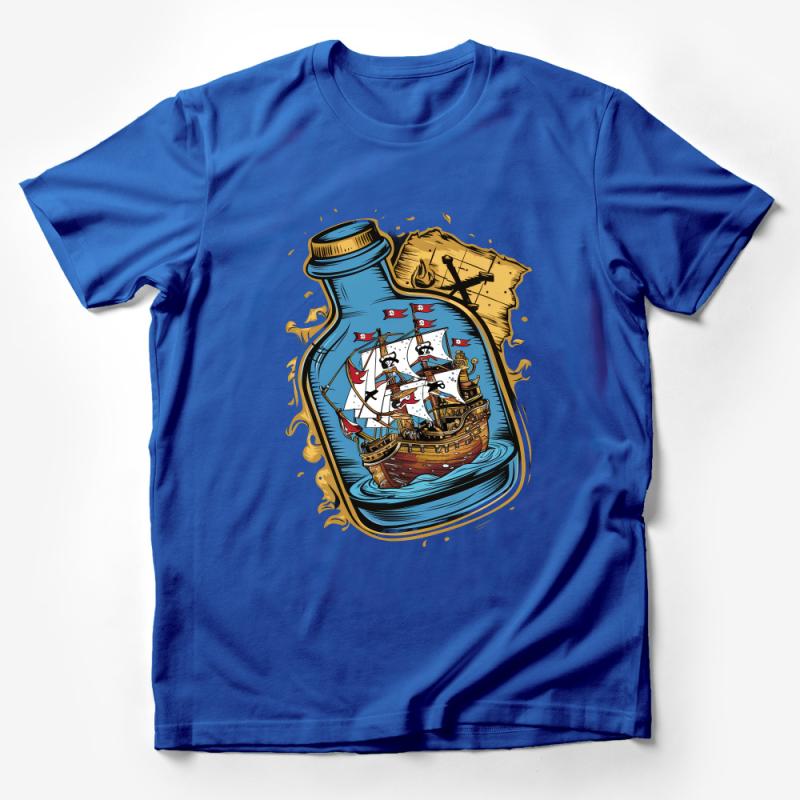 Nautical Ship in a Bottle T-Shirt, Vintage Sailing Graphic Tee, Adventure Ocean Pirate Ship, Unisex Apparel Gift Male T-Shirt