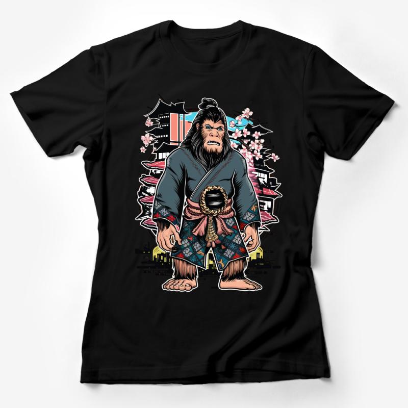 Japanese Samurai Monkey T-Shirt, Traditional Kimono Warrior Tee, Unique Animal Graphic Design, Urban Street Style Apparel Female T-Shirt