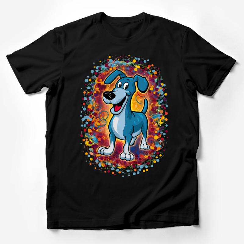 Colorful Cartoon Dog Tee, Cute Puppy Graphic T-Shirt, Unisex Animal Print Shirt, Fun Pet Lover Gift Male T-Shirt