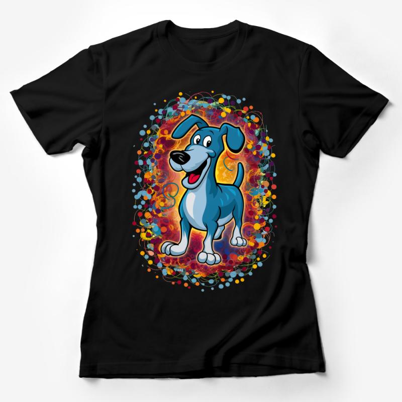 Colorful Cartoon Dog Tee, Cute Puppy Graphic T-Shirt, Unisex Animal Print Shirt, Fun Pet Lover Gift Female T-Shirt