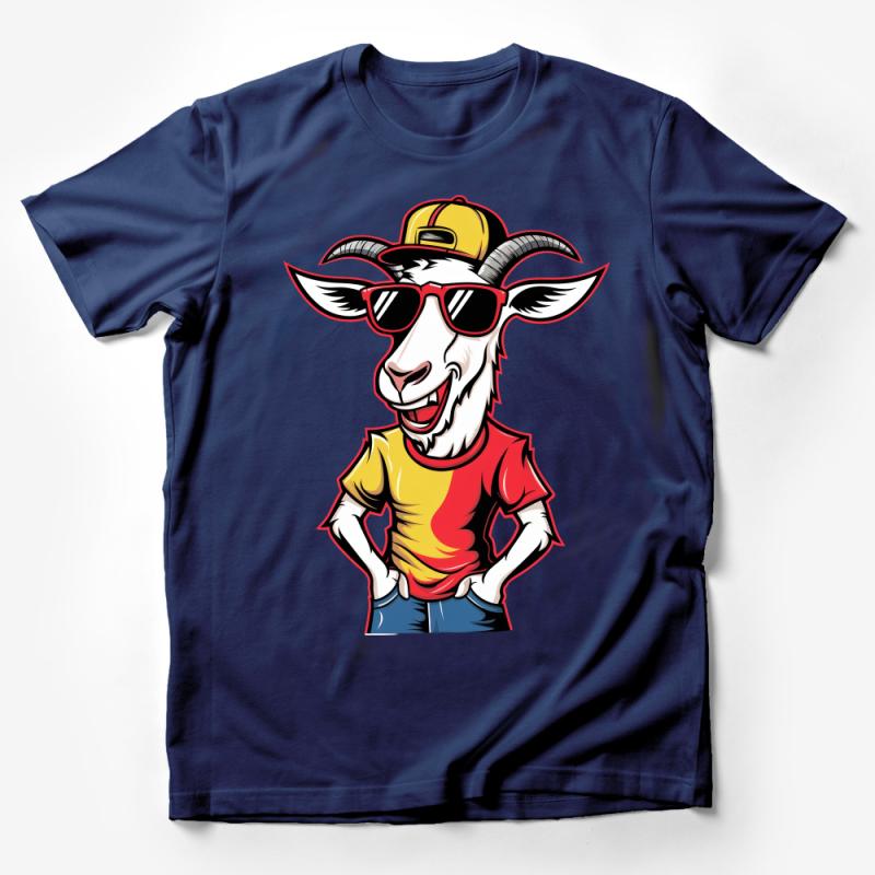 Cool Goat with Sunglasses Graphic T-Shirt, Hipster Animal Tee, Unisex Casual Wear, Funky Urban Street Style Shirt Male T-Shirt