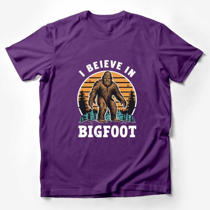 Bigfoot Believer T-Shirt, Vintage Sasquatch Graphic Tee, Forest Bigfoot Silhouette Shirt, Cryptozoology Fan, Unisex Male T-Shirt