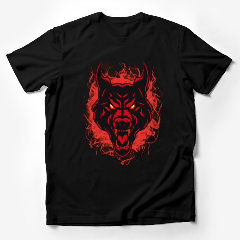 Men's Graphic Wolf T-Shirt, Red Fiery Wolf Head Tee, Cool Animal Print Shirt, Unique Wild Beast Top, Casual Streetwear, Gift for Him Male T-Shirt