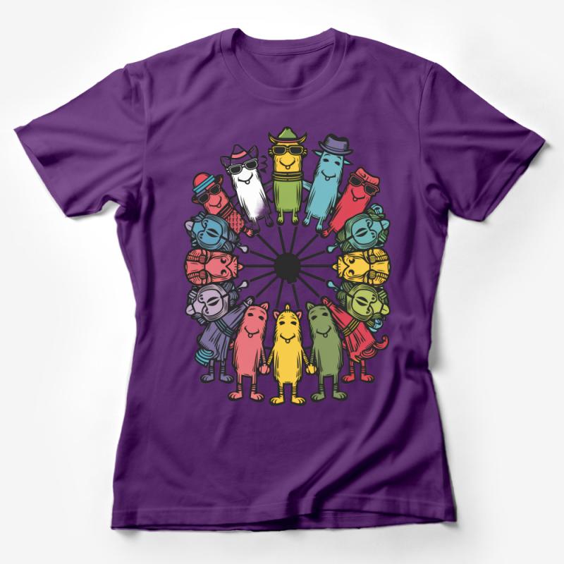 Colorful Dogs in Circle T-Shirt, Dog Lover Gift, Unique Pet Owner Graphic Tee, Bright Fun Animal Shirt, Unisex Adult Clothing Female T-Shirt