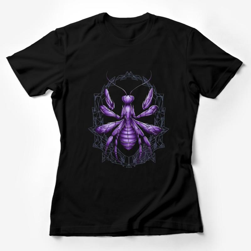 Purple Geometric Insect Graphic Tee, Unisex Artistic Nature-Inspired T-Shirt, Unique Entomology Casual Wear, Cool Bug Design Top Female T-Shirt